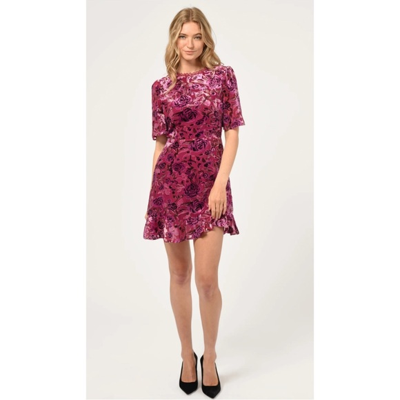Adelyn Rae Larita Velvet Floral Open Back Mini Dress - Picture 3 of 9